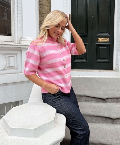 RAH Short Sleeve Cardigan With Buttons Pink Light Pink