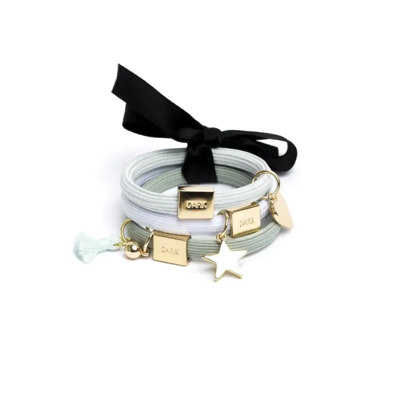 Dark Hair Ties 3-Pack Charm Combo Teals W Gold