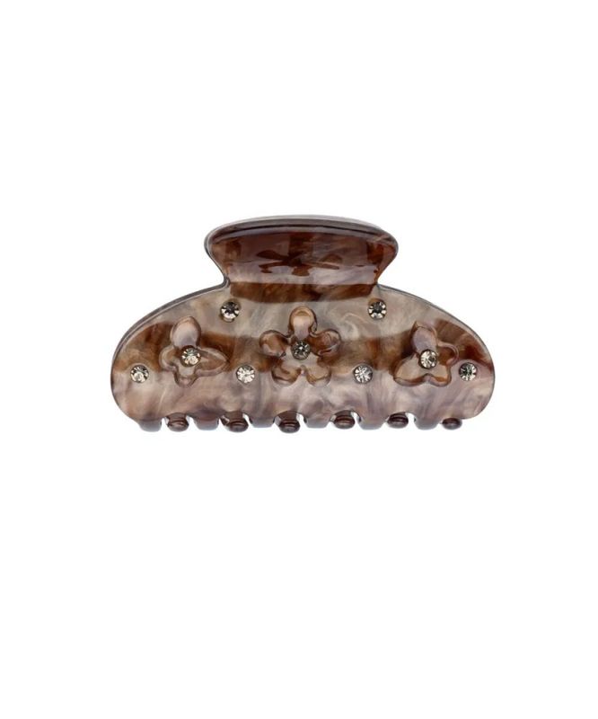 Dark Flower & Butterfly Hair Claw Small Chocolate Brown