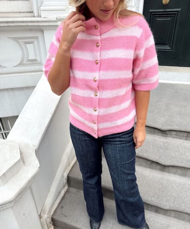 RAH Short Sleeve Cardigan With Buttons Pink Light Pink